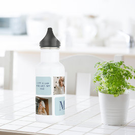 Moderne Collage Fotos Blue Best Fathers Geschenk Edelstahlflasche