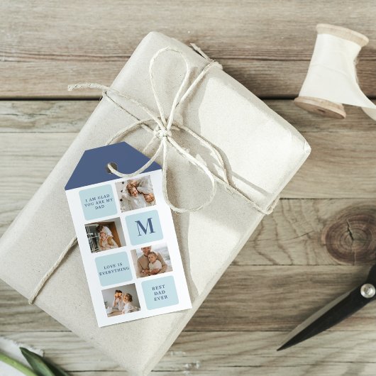 Moderne Collage Fotos Blue Best Fathers Geschenk Geschenkanhänger