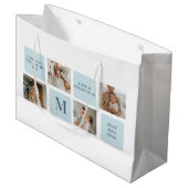 Moderne Collage Fotos Blue Best Fathers Geschenk Große Geschenktüte (Vorderseite Schrägansicht)