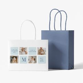 Moderne Collage Fotos Blue Best Fathers Geschenk Große Geschenktüte
