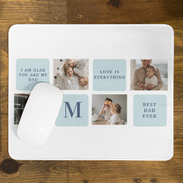 Moderne Collage Fotos Blue Best Fathers Geschenk Mousepad