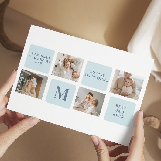 Moderne Collage Fotos Blue Best Fathers Geschenk Postkarte