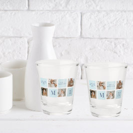 Moderne Collage Fotos Blue Best Fathers Geschenk Schnapsglas