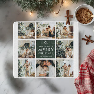 Moderne Collage „Frohe Weihnachten“ Mehrfach-Foto Schneidebrett