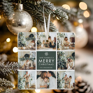 Moderne Collage „Frohe Weihnachten“ Multi-Foto Keramikornament