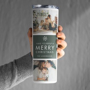 Moderne Collage „Frohe Weihnachten“ Multi-Foto Thermosbecher