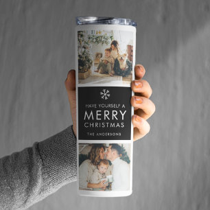 Moderne Collage „Frohe Weihnachten“ Multi-Foto Thermosbecher