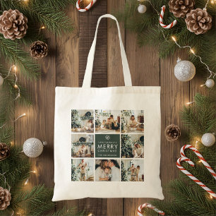 Moderne Collage „Frohe Weihnachten“ Multi-Foto  Tragetasche