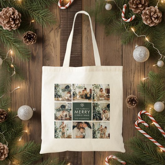 Moderne Collage „Frohe Weihnachten“ Multi-Foto  Tragetasche