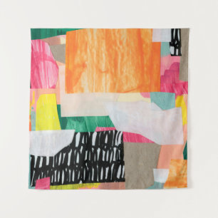 Moderne Collage-Kunst. Mixed Media auf Leinwand. B Wandteppich