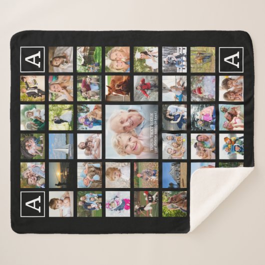 Moderne Collage Monogram Black Sherpadecke (Vorderseite (Horizontal))