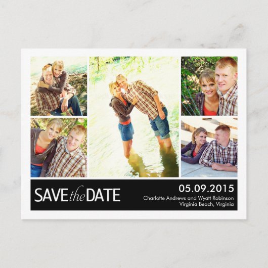 Moderne Collage Save The Date Postkarte (Vorderseite)