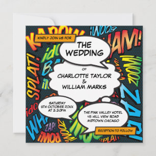 Moderne Comic-All-in-One-Hochzeit im Quadrat Einladung