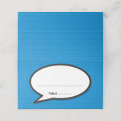 Moderne Comic Book Speech Bubble Wedding Platzkarte (Außenseite Aufgefaltet)