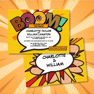 Moderne Comic-Hochzeit für Typografen Einladung