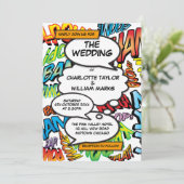 Moderne Comic-Hochzeit für Typografie Einladung (Stehend Vorderseite)