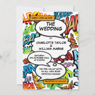 Moderne Comic-Hochzeit für Typografie Einladung
