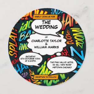 Moderne Comic-Hochzeit für Typografie Einladung