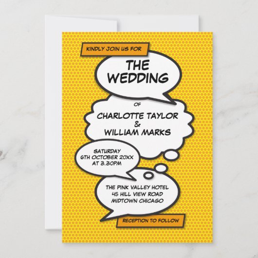 Moderne Comic-Hochzeit im lustigen Design Einladung (Vorderseite)
