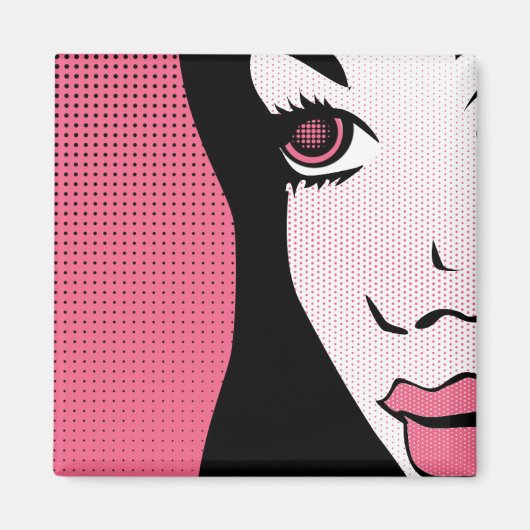 Moderne Comic- Pop-Art eines Frauengesichts Magnet (Vorne)
