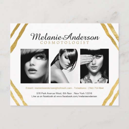 Moderne Comp Card für Gold und Weiß-Makeup Postkarte (Vorderseite)
