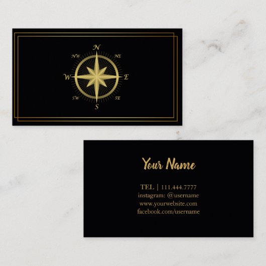 Moderne Compass Gold Nautic Business Card Visitenkarte (Vorne/Hinten)