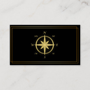 Moderne Compass Gold Nautic Business Card Visitenkarte