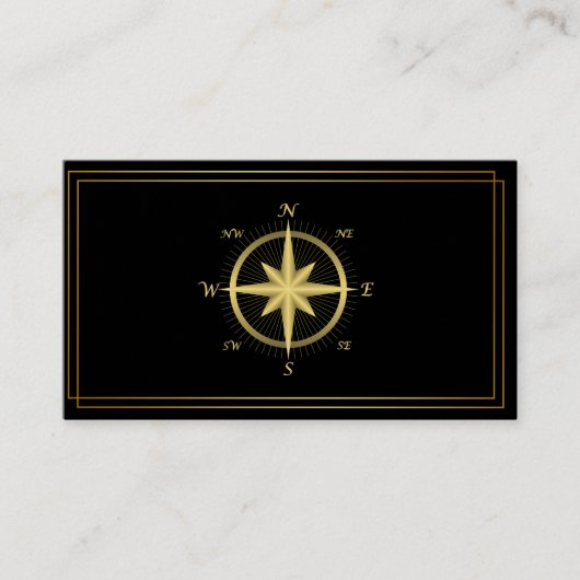 Moderne Compass Gold Nautic Business Card Visitenkarte (Vorderseite)