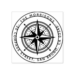 Moderne Compass-Runde Familienname und Rücksendead Gummistempel
