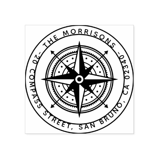 Moderne Compass-Runde Familienname und Rücksendead Gummistempel (Prägung)