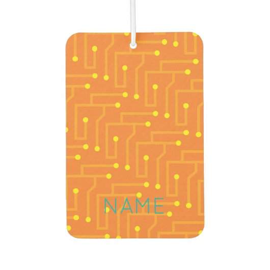 Moderne Computerplatine orangefarbener NAME Autolufterfrischer (Vorderseite)
