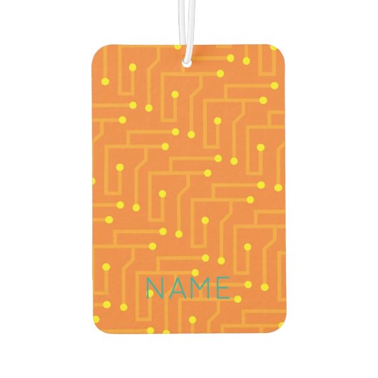 Moderne Computerplatine orangefarbener NAME Autolufterfrischer (Rückseite)