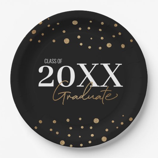 Moderne Confetti Black Gold Class 2024 Graduate Pappteller (Vorderseite)