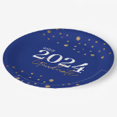 Moderne Confetti Blue Gold Class 2024 Graduate Pappteller (Schrägansicht)
