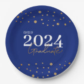 Moderne Confetti Blue Gold Class 2024 Graduate Pappteller (Vorderseite)