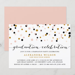 Moderne Confetti Dots   Abschluss aus Rost und Gol Einladung