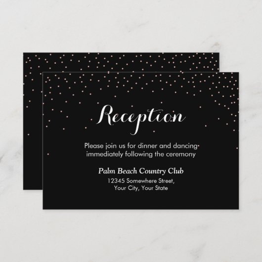 Moderne Confetti Dots Black Wedding Rezeption Begleitkarte (Vorne/Hinten)