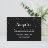 Moderne Confetti Dots Black Wedding Rezeption Begleitkarte (Stehend Vorderseite)