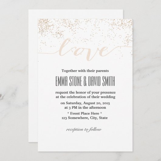 Moderne Confetti Dots Script-Liebe Hochzeit Einladung (Vorne/Hinten)
