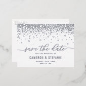Moderne Confetti Dots Silver Foil Save the Date Folie Einladungspostkarte (Vorderseite/Rückseite)