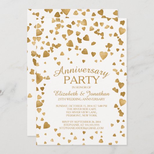 Moderne Confetti Herzgeschichte Party Einladung (Vorne/Hinten)