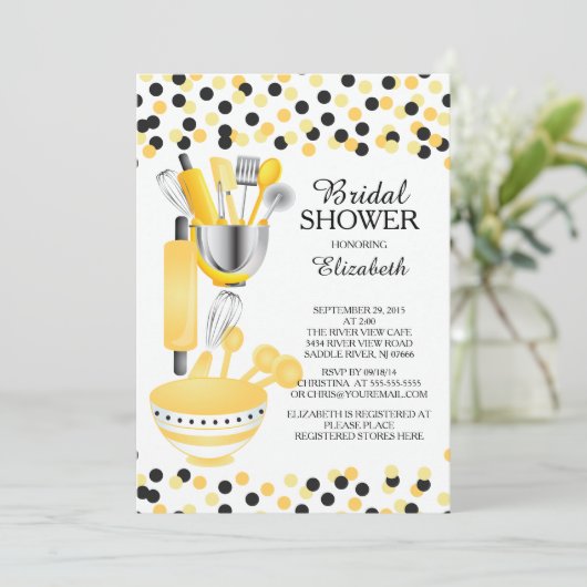 Moderne Confetti Küche Bridal Dusche Einladungen (Stehend Vorderseite)