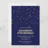 Moderne Confetti Navy Männer 57. Geburtstag Einladung (Vorderseite)
