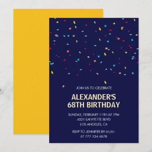 Moderne Confetti Navy Men 68. Geburtstag Einladung