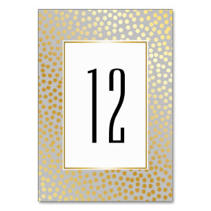 Moderne Confetti Polka Dots Muster Grau und Gold Tischnummer