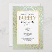 Moderne Confetti Polka Dots Muster Minze und Gold Einladung (Vorderseite)