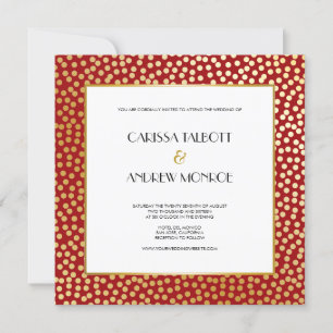 Moderne Confetti Polka Dots Red und Gold Einladung