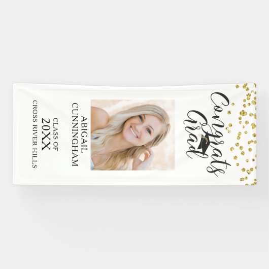 Moderne Confetti Script GLÜCKWUNSCH GRAD Foto Door Banner (Horizontal)