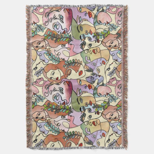 Moderne Contour Line Doodle zeichnend Kunst Decke (Vorderseite Vertikal)