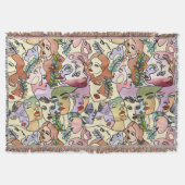 Moderne Contour Line Doodle zeichnend Kunst Decke (Vorderseite)